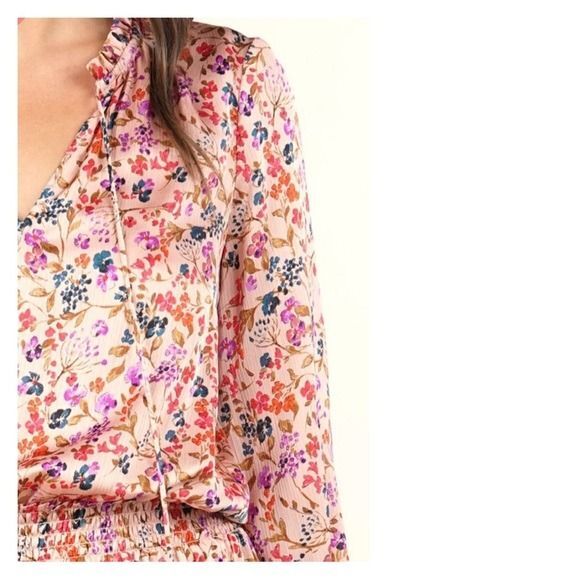 Love stitch Pink Floral Smocked Waist Tiered Ruffle Dress with Tassel Tie Medium - Picture 10 of 12